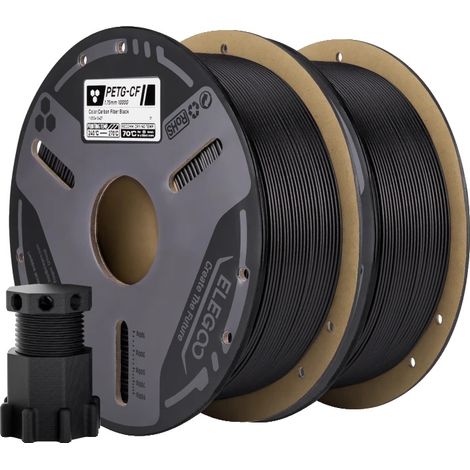 Filamento per stampa 3D, rinforzato con fibra di carbonio, ad alta resistenza, 2 kg, nero. (1/2)