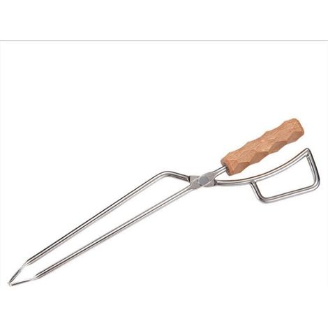Pinces à Bûches Pinces à Cheminée en Acier Inoxydable avec Manche en Bois de Hêtre Accessoires Pince Coupe-Feu Résistante aux Hautes Températures pour L'extérieur(41.511.53cm) (1/4)