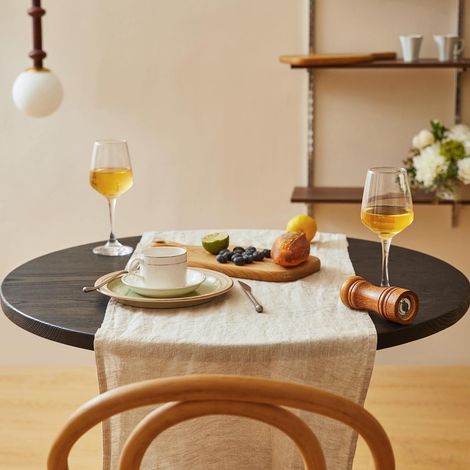 Tischläufer Leinen 40x140cm abwaschbar, 100% französisches Naturleinen, pflegeleicht, beige