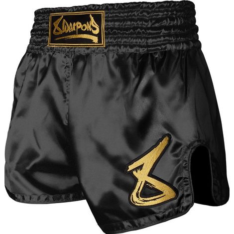 Pantalones cortos de Muay Thai 8 Weapons, color negro/dorado, talla L (1/5)