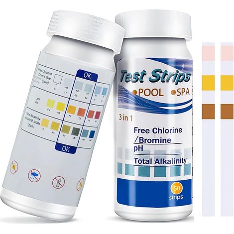 Bandelette Piscine,Bandelettes Test,3 en 1 Pour Piscine,Chlore et pH,Bandelettes de Test 3 en 1 Pour Spa,pH et Chlore Résiduel CI,Testeur Chimique Précis,Papier de Test de Dureté de L'Eau (1/5)