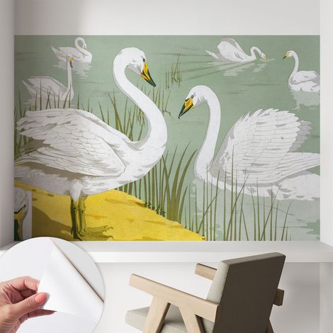 Papier peint adhésif autocollant pour salon chambre à coucher tendance et originale Lac aux cygnes 104x70 cm (1/5)