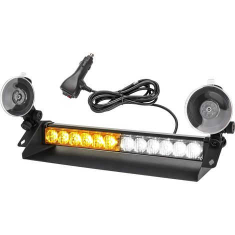 Gyrophare LED Stroboscopique - 35.6cm 12 LED Rampe Gyrophare Led 9 Modes de Flash, 12V-24V Pour Voiture Camion remorque, Feux d'avertissement d'urgence Clignotants (Ambre/Blanc) (1/5)