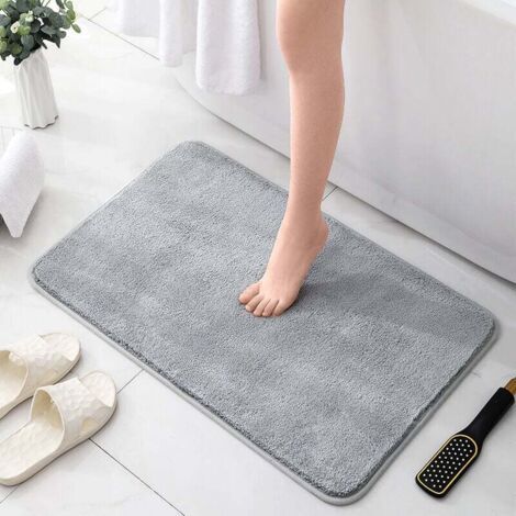 Tapis de douche absorbant antidérapant super épais pour salle de bain machine lavable tapis de sol chenille (gris, 60x90cm) (1/3)