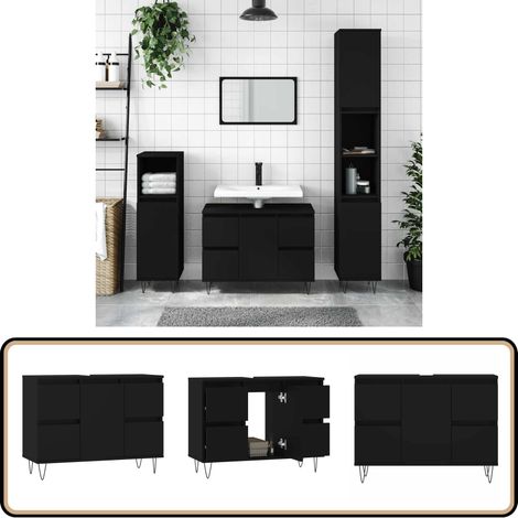 Armoire de salle de bain noir 80x33x60 cm bois d'ingénierie - Meuble De Salle De Bain - Armoire De Salle De Bain - Rangement Salle De Bain - Commode Salle De Bain - Design Industriel