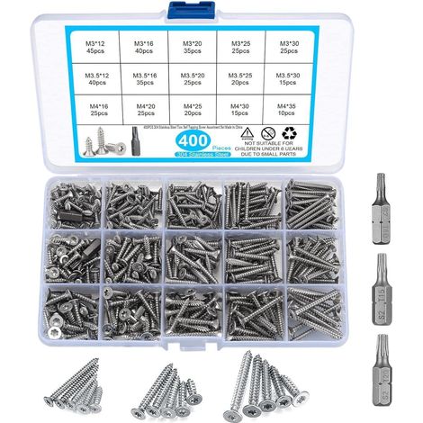 Schrauben 400 Stück selbstschneidend Senkkopf Torx 12mm 35mm Silber (1/5)