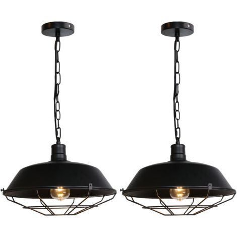 royaluxe- 2PCS Lampe À Suspension Vintage Suspension Lustre Rétro Lustre En Fer Métallique Suspension Luminaire Antique Noire 36CM (1/5)