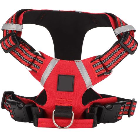 Verstellbarer, reflektierender, wasserdichter Brustgurt mit Griff für Hunde, rot, Größe M (1/5)