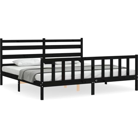Lit double Lit adulte Cadre de lit sans matelas noir 200x200 cm bois massif de pin (1/5)