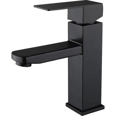 Robinet Lavabo Noir, Robinet Salle Bain Noir avec l'Eau Froide et Chaude Disponible, Mitigeur Lavabo Inox de Super Qualité, Robinetterie Salle de Bains Design Elégant (1/4)