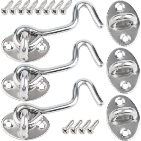 Crochet Porte, 3 Pcs 7.5cm Loquet Porte Exterieur,Crochet Fermeture Porte,Crochet Cabine en Acier Inoxydable,Verrou de Porte Interieure Avec Vis de Montage,Targette de Porte Pour Fenêtre,Grange