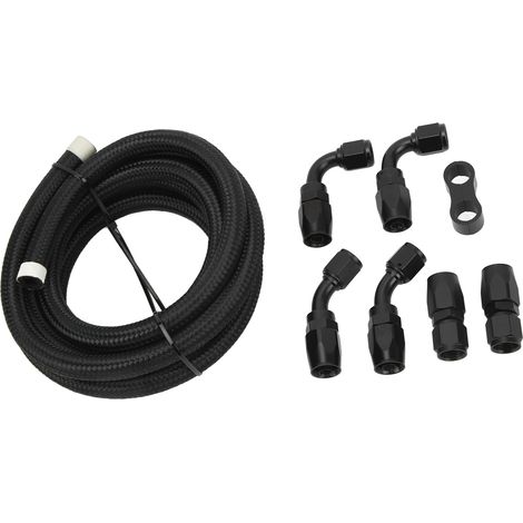 Kit de tuyau de carburant de 3 mètres, raccord AN6, adaptateur, tresse en aluminium et nylon pour liquide de refroidissement, diesel et huile hydraulique (1/5)