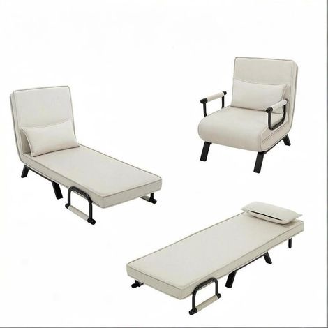 Fauteuil convertible 3-en-1 avec fonction lit, dossier réglable, structure métal et revêtement en lin (1/5)