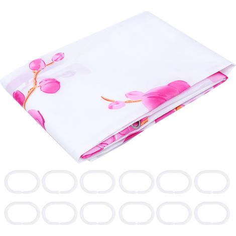 Rideau De Douche En Polyester Imperméable Motif Floral Hiver 80x180cm Avec Anneaux Métalliques Et Crochets (1/5)