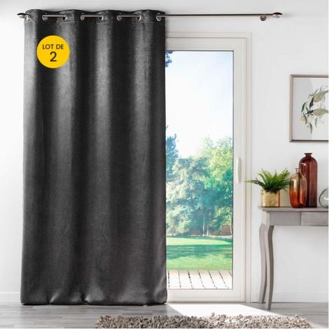 Lot de 2 rideaux 100% occultant 135 x 240 cm velours frappé Anthéa Anthracite (1/4)