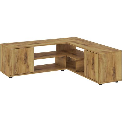 Asir Group Llc – Meuble TV d'angle en aggloméré – Finitions chêne – Dimensions 125x40x35 cm – Fixation murale possible – Livré en kit (1/4)