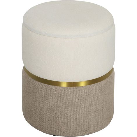 Pouf de rangement avec couvercle, anneau métallique, design bicolore, 36 x 36 x 44 cm, blanc crème (1/5)