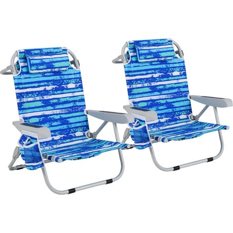 Juego de 2 sillas de playa plegables tipo mochila con portavasos, color azul marino. (1/5)