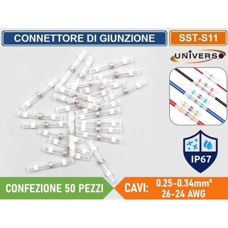 CONFEZIONE 50 PEZZI CONNETTORE DI GIUNZIONE ISOLATO AUTOSALDANTE A CALDO PER CAVI DA 0.25mm² A 0.34mm² IP67 (1/2)