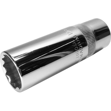 Douille 1/2 ", 12 pans, moletée, longue, 19 mm