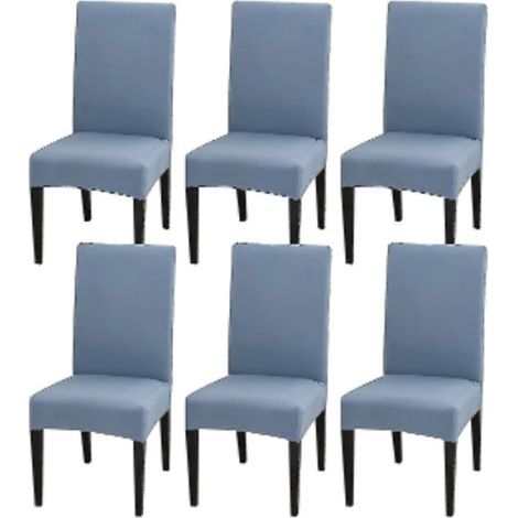 Set mit 6 hellblauen Esszimmerstuhlhussen, dehnbar, abnehmbar und waschbar, dekorativer Schutz für Esszimmerstühle, ideal für Hotelzeremonien. (1/5)
