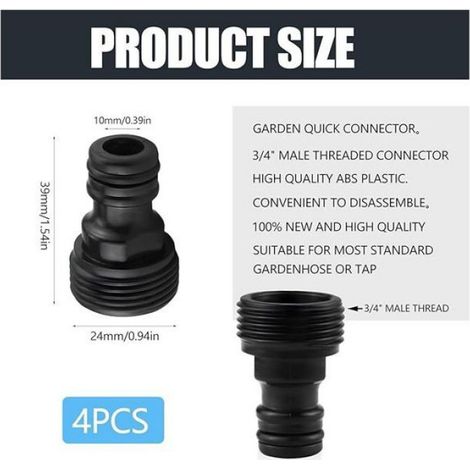 4pcs Raccords tuyau d'arrosage rapides - Taille universelle 3 4 Adaptateur mâle femelle - Noir (1/5)
