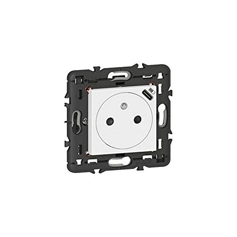 Legrand Mosaic 077161L Prise de Courant 2P+T Surface Chargeur USB Type-C Livrée Support 2 Modules Blanc