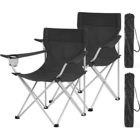Songmics – Lot de 2 chaises de camping pliables – Tissu Oxford 600D résistant – Accoudoirs et porte-gobelets – Charge max 120kg – Noir GCB01BK