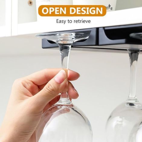 Porte-verres à vin à suspendre sous l'armoire - Support pour verres à vin - Porte-verres à vin à suspendre - Pas de perçage - Noir (1/3)