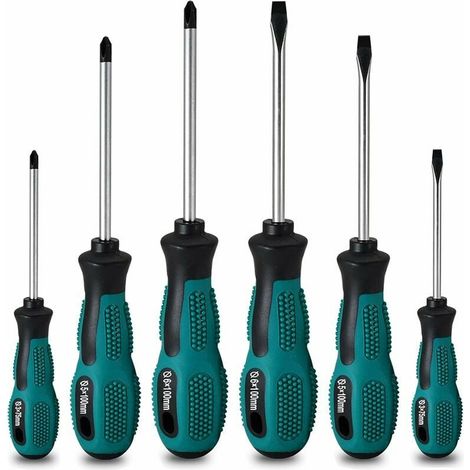 Set of 6 heavy duty magnetic chrome vanadium screwdrivers with 3 flat and 3 Phillips heads (1/5)