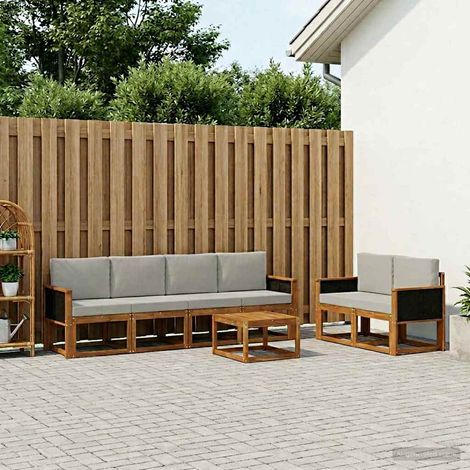 Set di divani da esterno componibile in legno massello di acacia a 6 posti, naturale e grigio - PANGIVO (1/5)