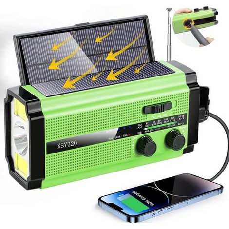 Radio portatile di emergenza con caricatore USB, pannello solare e torcia, batteria da 5000 mAh, AM/FM/NOAA (1/5)