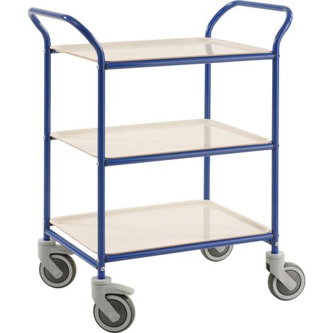 Kongamek Tablettwagen 770x495x960mm blau pulverbeschichtet mit Bremse und 3 Tabletts in weiß (1/2)