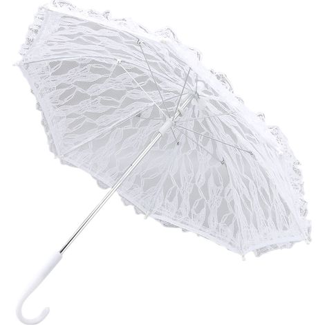 White Lace Parasol Umbrella J Handle Elegant Appearance Bridal Lace Umbrella for Wedding Party Decorations Prom