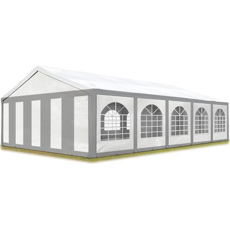 Excellent Marquee 5x10 m with strong PE 450 N tarpaulin Party Tent with fully galvanised & bolted steelframe grey white