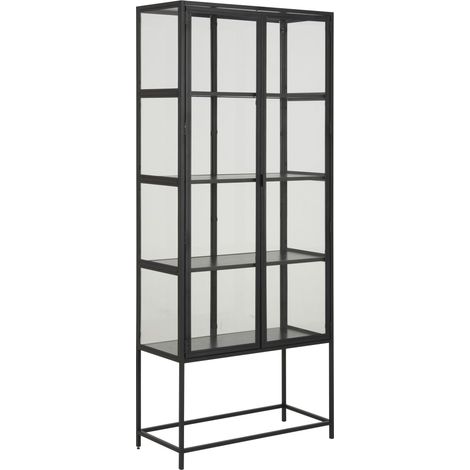 Sea Vitrinenschrank A, 2 Glastüren und 4 Regale schwarz.