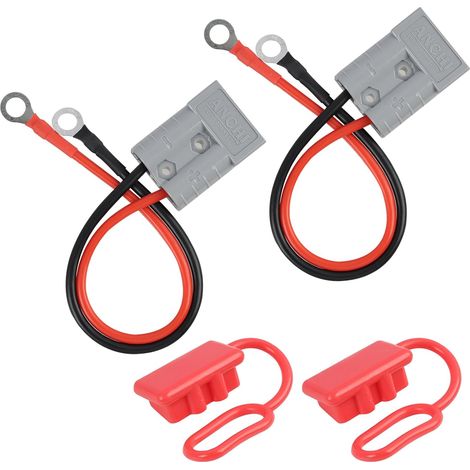 Connecteur 2 pièces 50 A 600 V avec câble de Batterie 10 AWG 30 cm, connecteur Rapide 50 A avec Capuchon de Protection, connecteur de Batterie à Joint torique (1/5)