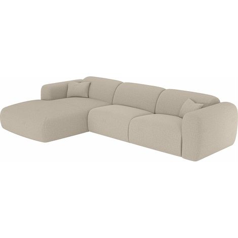 Grande divano angolare sinistro convertibile express in tessuto mélange beige POGNI