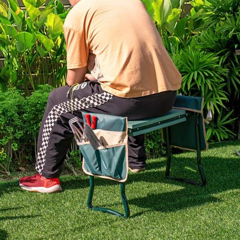 Genouillere 2 en 1 pour le jardinage avec 2 sacs a outils pliables 58 x 275 x 50 cm vert 883