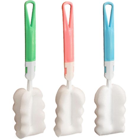 Spazzola per pulizia in 3 parti, spazzola con testa a fungo, spazzola lunga, testa in spugna porosa con forte potere assorbente, per bicchieri da vino, bicchieri e bottiglie d'acqua (1/5)