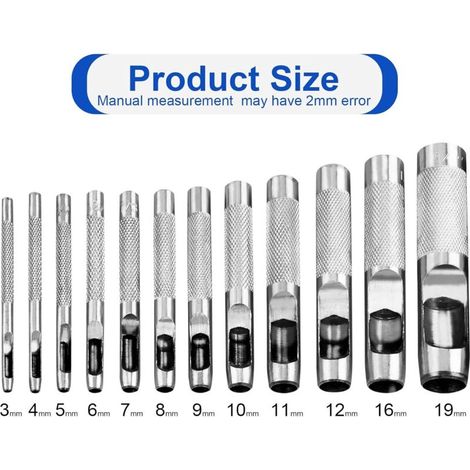 Optimisé Emporte Piece Cuir, Lot de 12 Emporte-Pièces en Acier pour Papier, 3 à 19 mm, pour Bracelet de Montre, Joint, Ceinture, Chaussures, Tissu, Toile avec Mallette de Rangement (1/5)