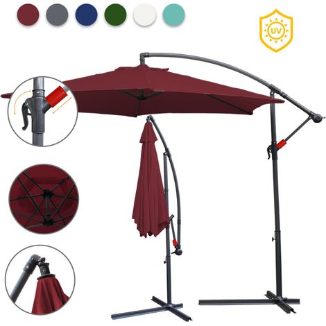 Parasol, 350 x 350 cm, UPF 30+, rotation 360°, fonction d'inclinaison, hydrofuge, rouge (1/4)