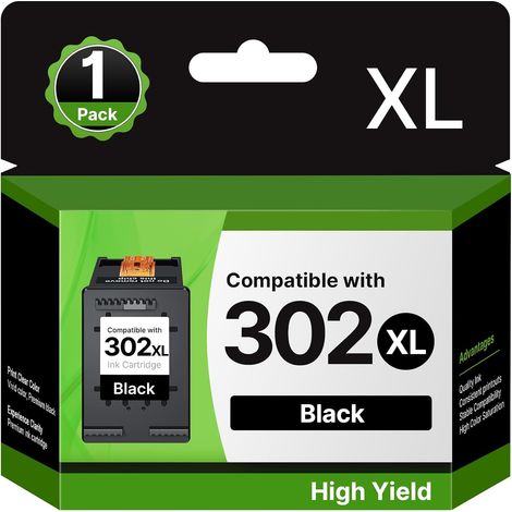 302XL Cartouches d'encre Remplacement Cartouche pour HP 302, Compatibles pour Encre 302 XL Noir pour HP Envy 4520 4525 4527 OfficeJet 3831 3833 3830 DeskJet 3630 3639 3632 2130 (1 Noir) (1/5)