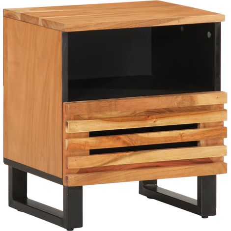 Comodino con ripiano aperto e cassetto 40 x 34 x 46 cm legno massello di acacia e acciaio DEC032982