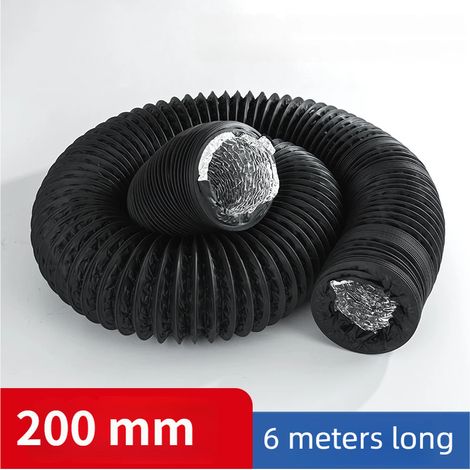 Conduit de ventilation/d'évacuation d'air en PVC souple double couche composite avec feuille d'aluminium, 200 mm (6 mètres de long) (1/5)
