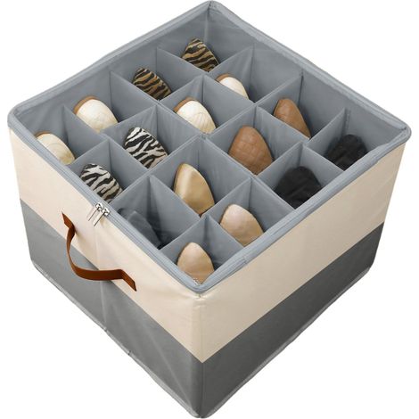 Organisateur de Chaussures, Boite Rangement Chaussure Convient pour 16 Paires, Grand Boîte à Chaussures Conteneurs avec Séparateurs Réglables, Pliable Organiseur (Beige-gris) (1/5)