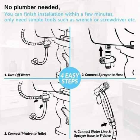 Vaporisateur De Toilette - Douchette À Main Bidet En Acier Inoxydable - Vanne 3 Voies 1/2 Pouces Et 3/8 Pouces - Pour Hygiène Personnelle - 1 Pièce (1/5)