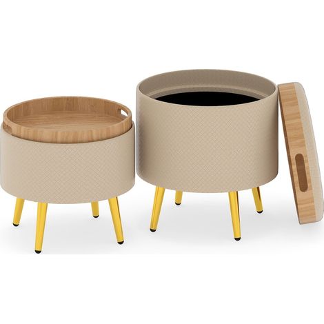 Set di 2 pouf contenitore in similpelle beige