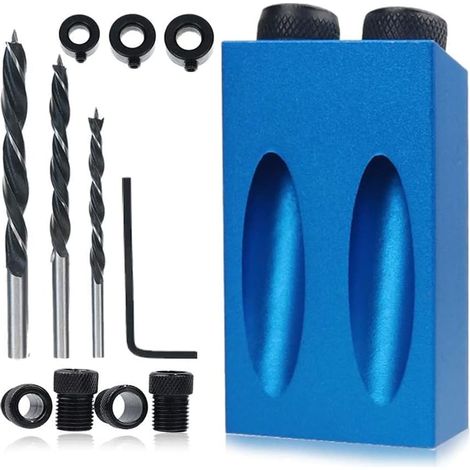 14 pièces 15° Kit de perçage de trous de poche, kit de perçage de trous de poche, guide de perçage oblique pour le travail du bois