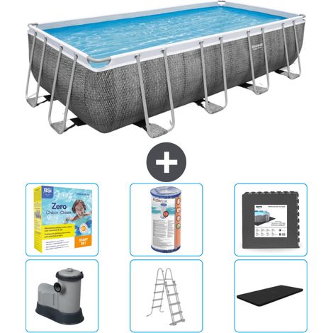 Piscine Rectangulaire Bestway Power Steel - Impression Rotin - 549 x 274 x 122 - Comprend des Accessoires CB35 (1/4)